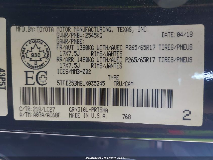 2018 Toyota Tacoma - 5TFDZ5BN8JX035245