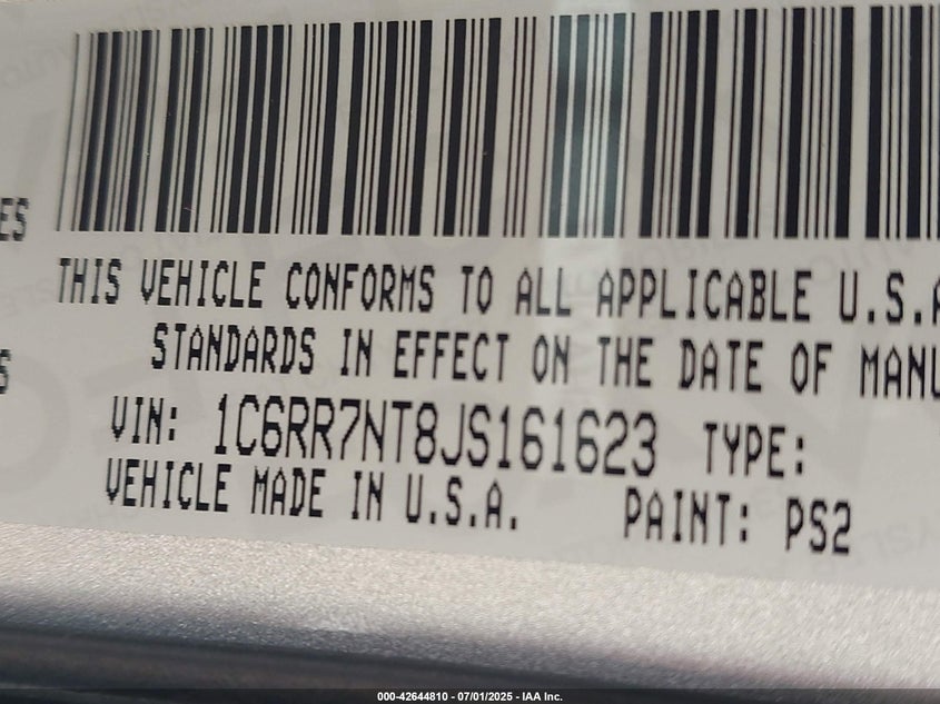 2018 RAM 1500 LARAMIE  4X4 5'7 BOX - 1C6RR7NT8JS161623