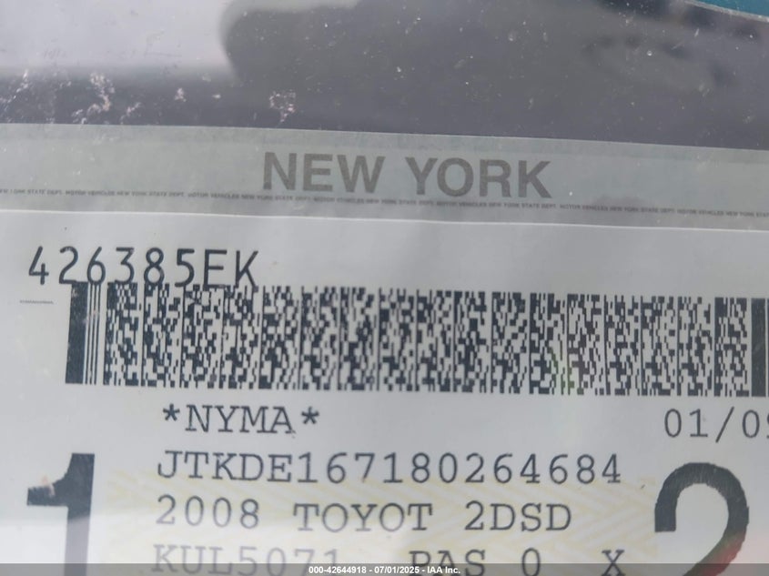 2008 SCION TC VIN: JTKDE167180264684