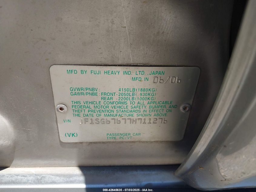 2007 Subaru Forester 2.5X L.l. Bean Edition VIN: JF1SG67677H711276 Lot: 42645635