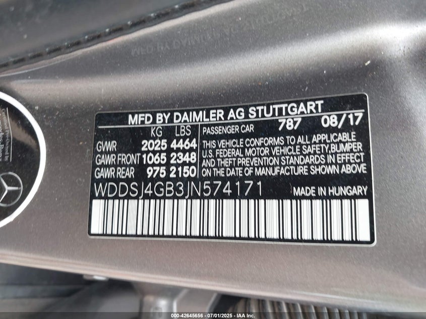 2018 MERCEDES-BENZ CLA 250 VIN: WDDSJ4GB3JN574171