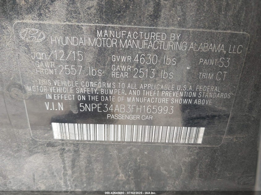 2015 HYUNDAI SONATA LIMITED 2.0T - 5NPE34AB3FH165993