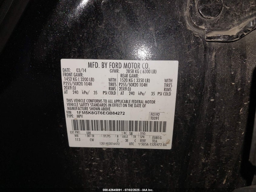 2014 FORD EXPLORER SPORT - 1FM5K8GT6EGB84272