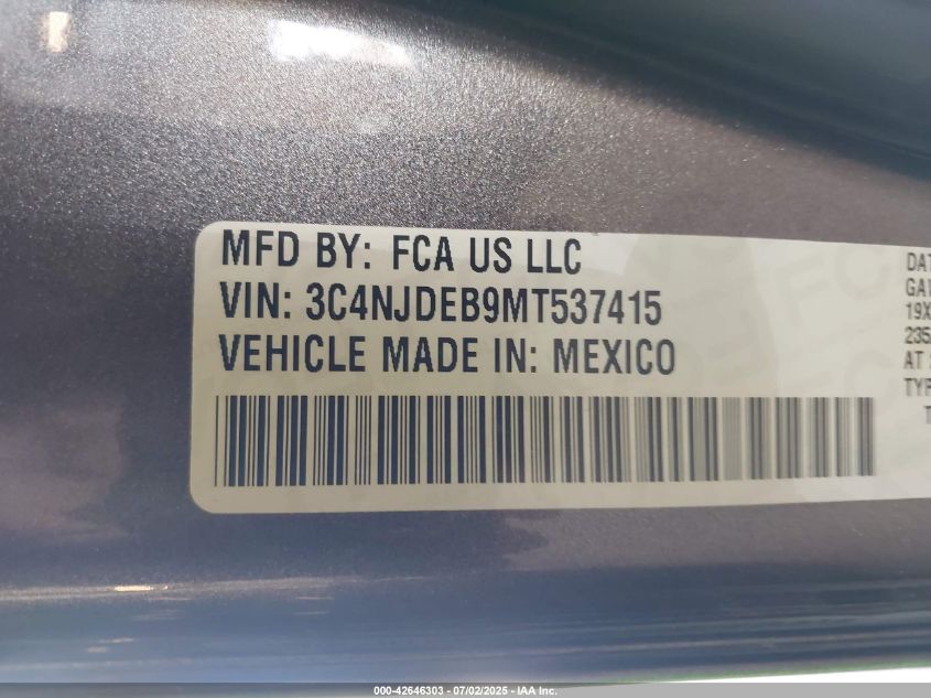 2021 Jeep Compass 80Th Anniversary 4X4 VIN: 3C4NJDEB9MT537415 Lot: 43015710