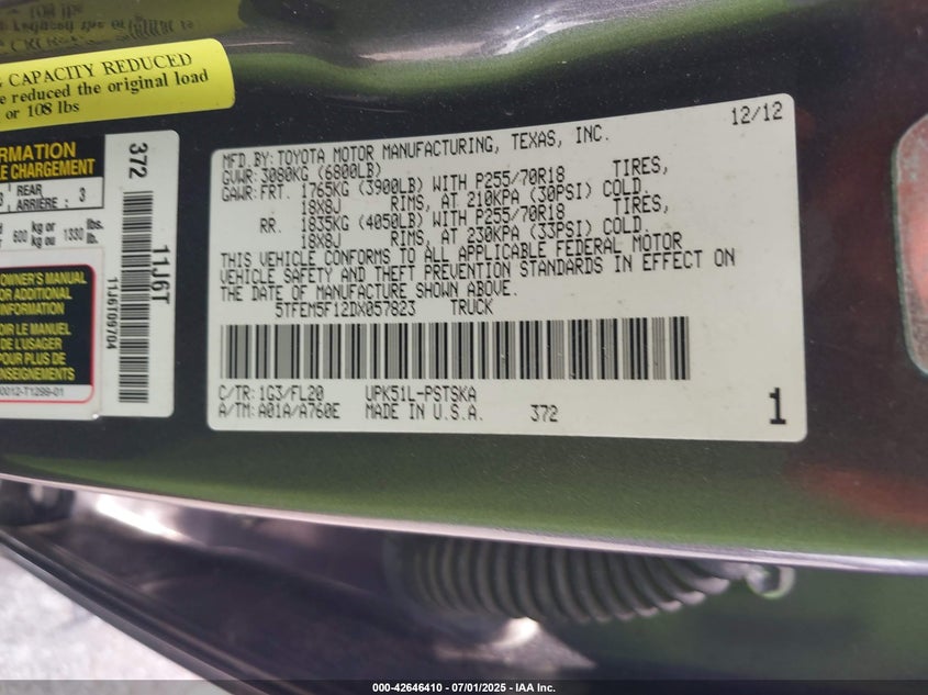 2013 TOYOTA TUNDRA GRADE 4.6L V8 - 5TFEM5F12DX057823