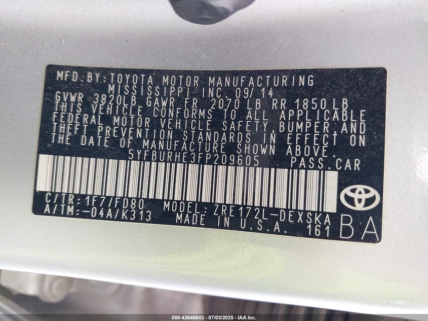 2015 TOYOTA COROLLA S - 5YFBURHE3FP209605