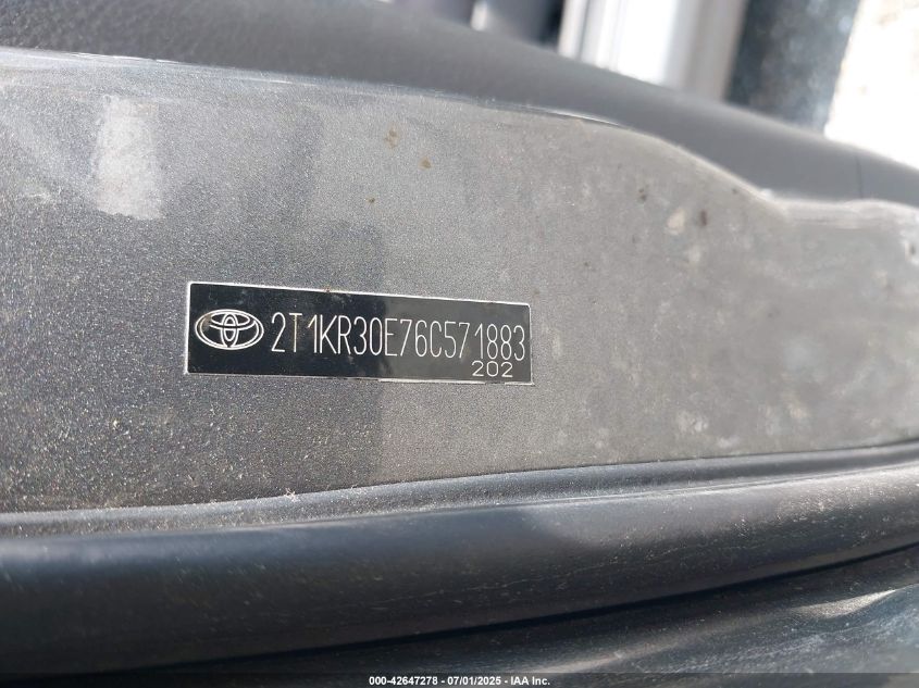 2006 Toyota Matrix Xr VIN: 2T1KR30E76C571883 Lot: 42647278