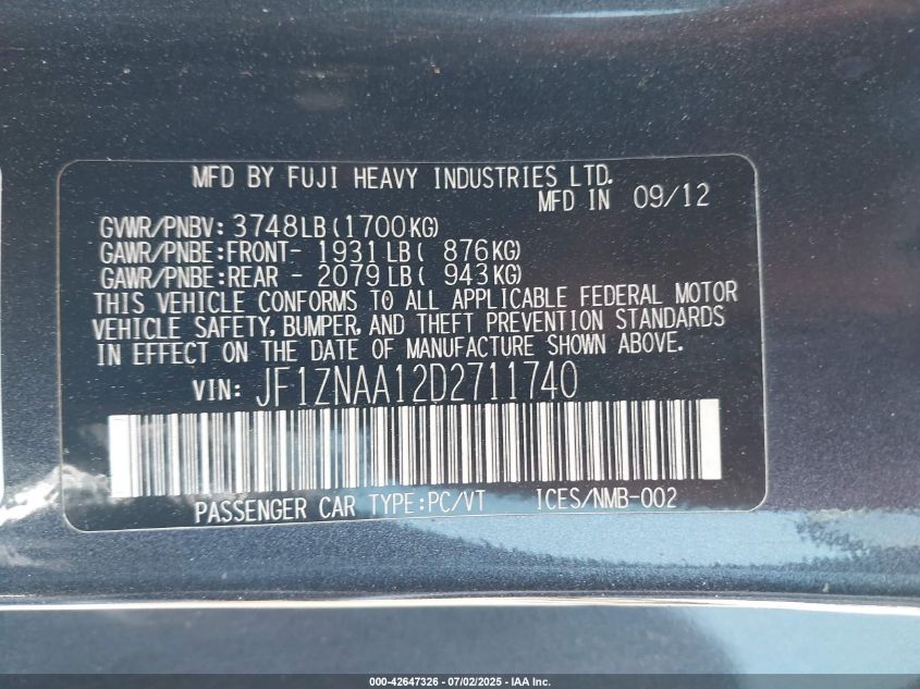 2013 Scion Fr-S VIN: JF1ZNAA12D2711740 Lot: 42647326