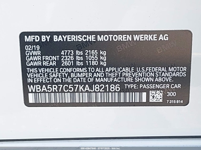 2019 BMW 330I XDRIVE - WBA5R7C57KAJ82186