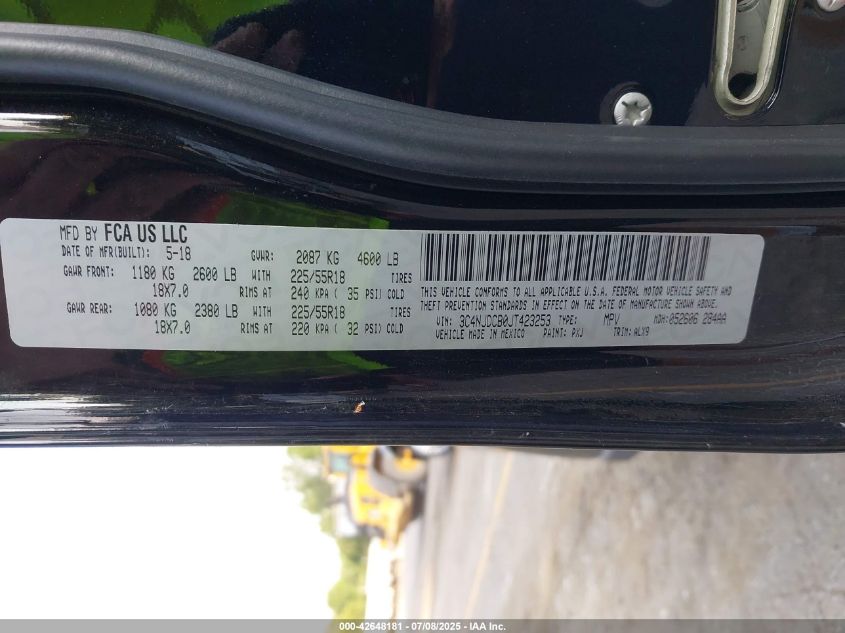 2018 Jeep Compass Limited 4X4 VIN: 3C4NJDCB0JT423253 Lot: 42648181