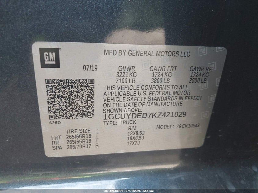 2019 CHEVROLET SILVERADO 1500 LT - 1GCUYDED7KZ421029