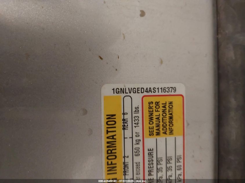 2010 Chevrolet Traverse Lt VIN: 1GNLVGED4AS116379 Lot: 42649140