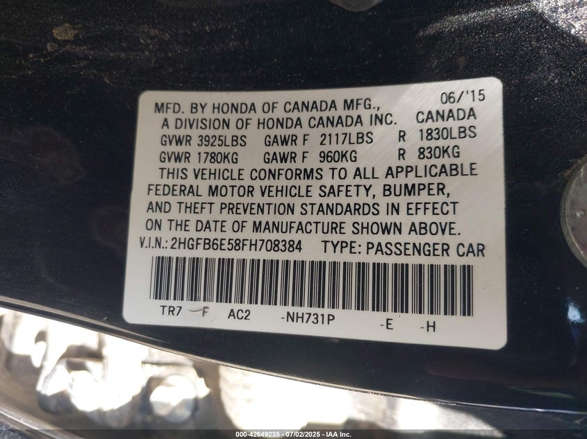 2015 HONDA CIVIC SI - 2HGFB6E58FH708384