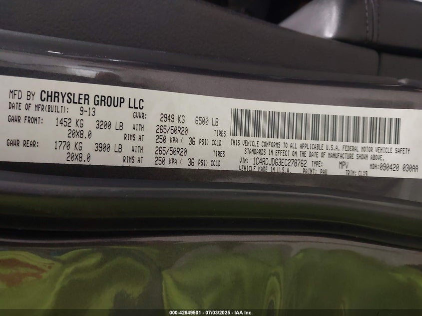 2014 DODGE DURANGO LIMITED - 1C4RDJDG3EC278762