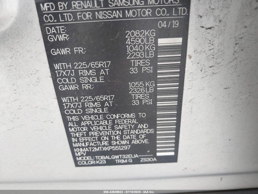 2019 NISSAN ROGUE SV - KNMAT2MTXKP551297