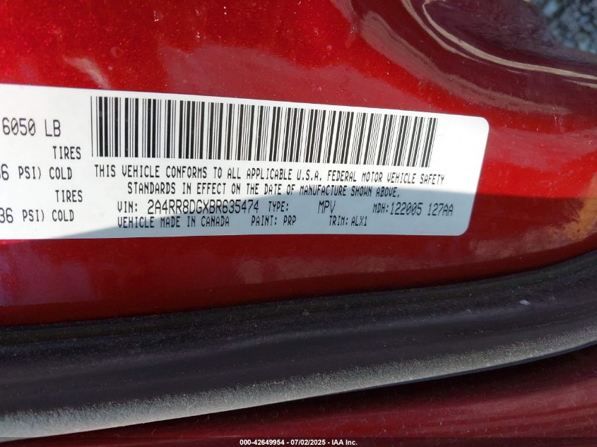 2011 Chrysler Town & Country Touring-L VIN: 2A4RR8DGXBR635474 Lot: 42649954