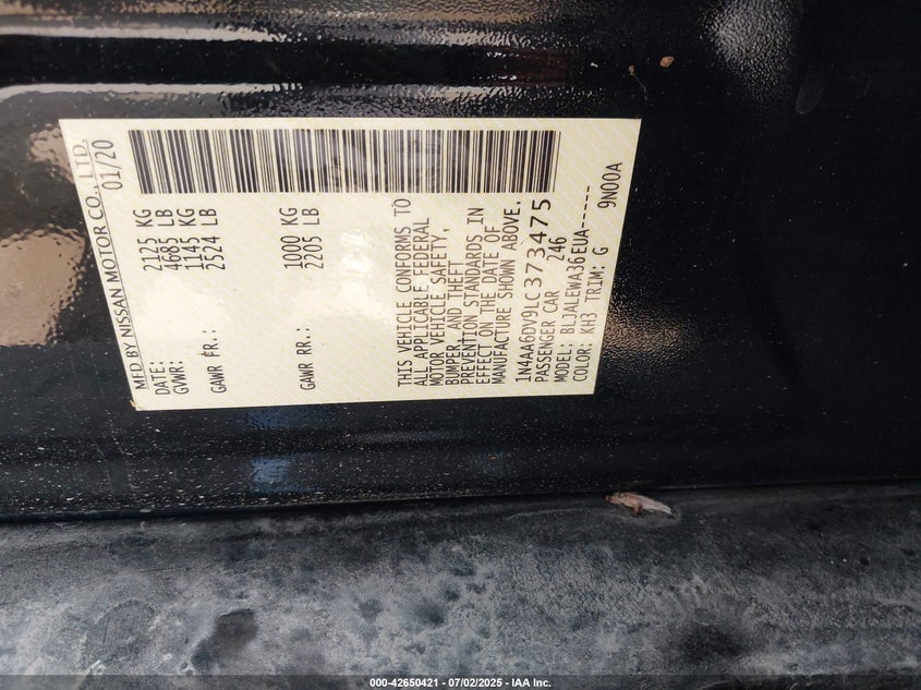 2020 NISSAN MAXIMA SL XTRONIC CVT - 1N4AA6DV9LC373475