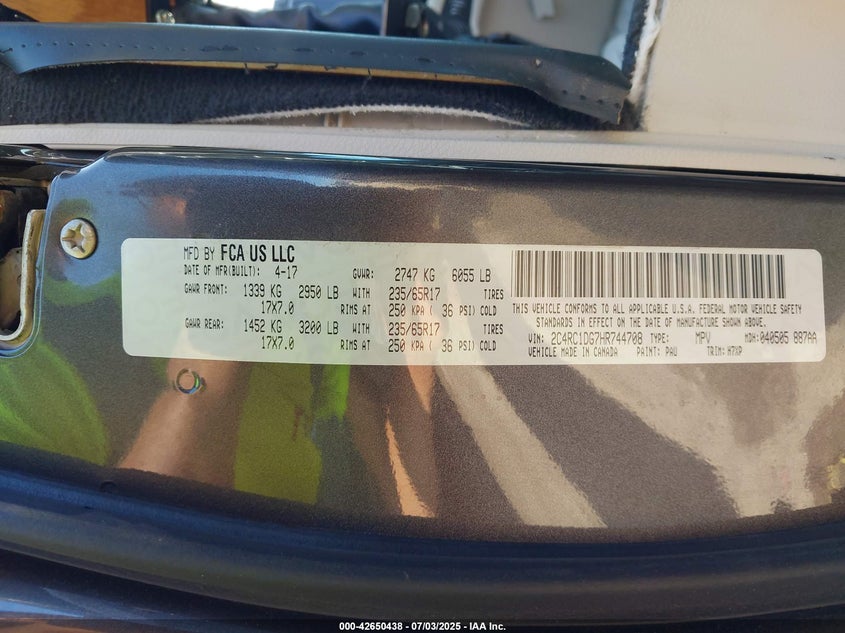 2017 CHRYSLER PACIFICA TOURING - 2C4RC1DG7HR744708