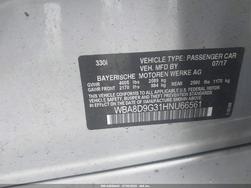 2017 BMW 330I XDRIVE - WBA8D9G31HNU66561