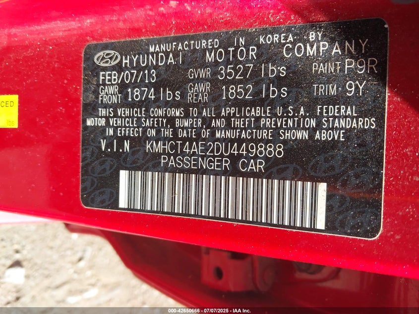 2013 HYUNDAI ACCENT VIN: KMHCT4AE2DU449888