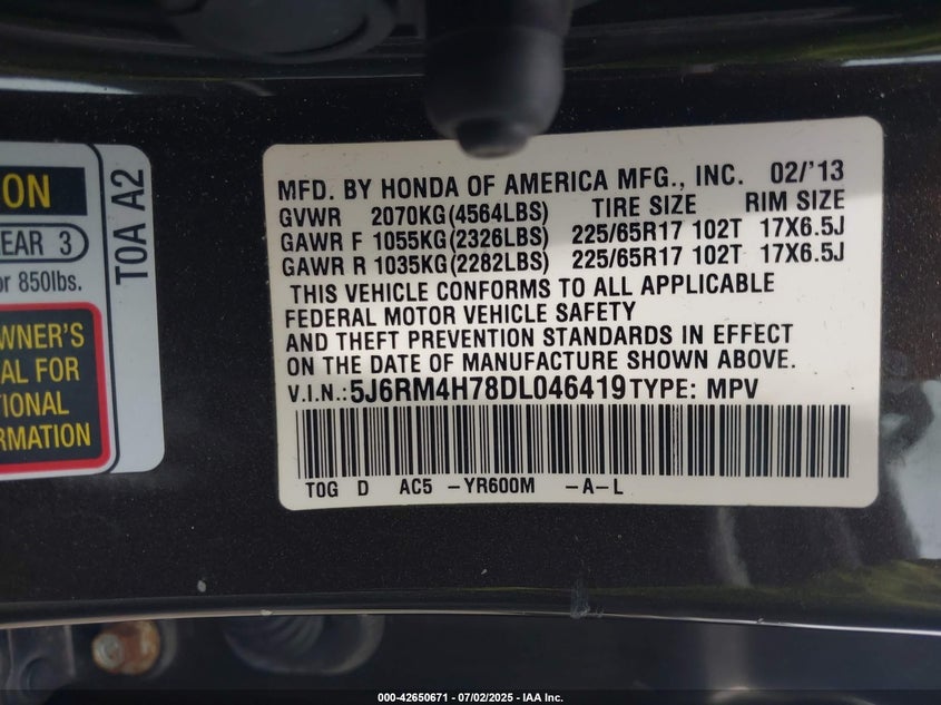 2013 HONDA CR-V EX-L - 5J6RM4H78DL046419