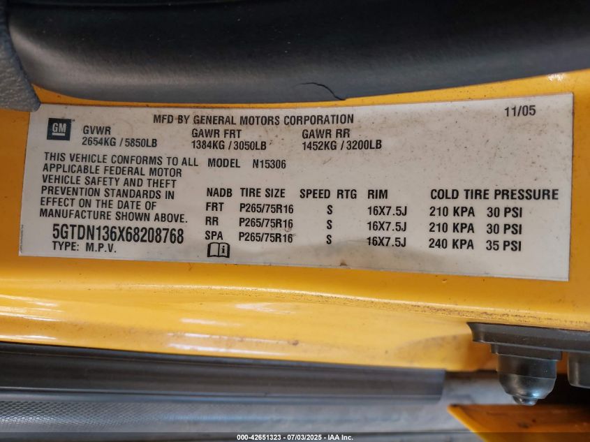 2006 Hummer H3 Suv VIN: 5GTDN136X68208768 Lot: 42651323