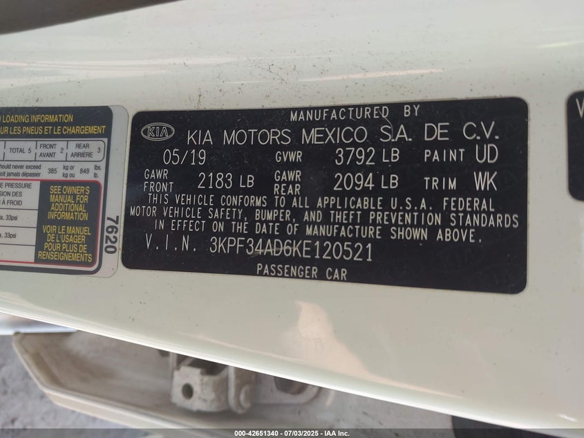 2019 KIA FORTE S - 3KPF34AD6KE120521