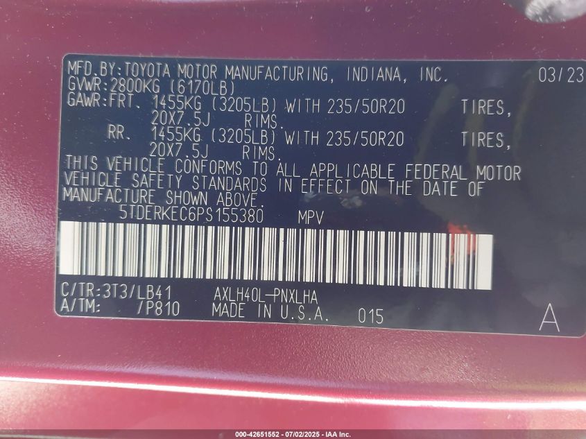 2023 Toyota Sienna - 5TDERKEC6PS155380