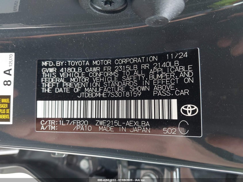 2025 TOYOTA COROLLA HYBRID LE - JTDBDMHE7S3018159