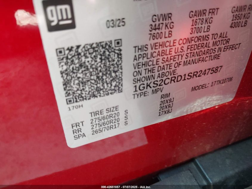 2025 GMC Yukon - 1GKS2CRD1SR247587