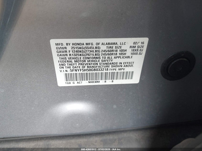 2016 HONDA PILOT EX-L - 5FNYF5H50GB033218