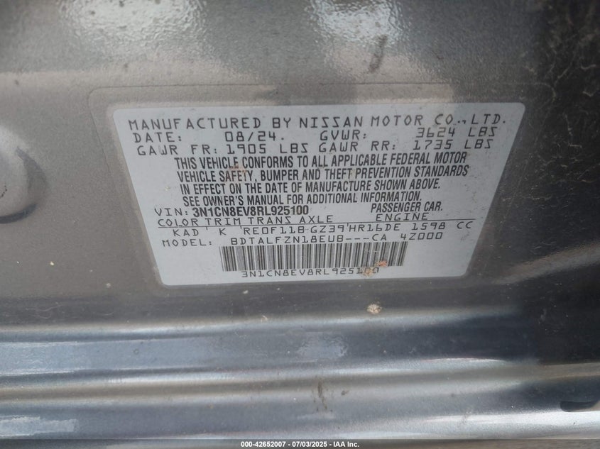 2024 NISSAN VERSA 1.6 SV - 3N1CN8EV8RL925100