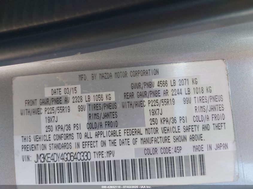 2016 MAZDA CX-5 GRAND TOURING - JM3KE4DY4G0640330