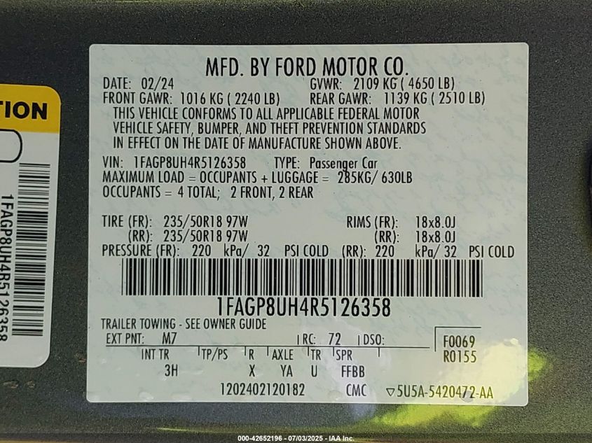 2024 Ford Mustang - 1FAGP8UH4R5126358