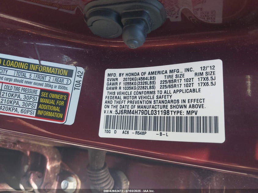 2013 HONDA CR-V EX-L - 5J6RM4H79DL031198