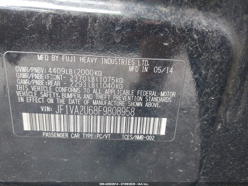 2015 Subaru Wrx Sti Limited VIN: JF1VA2U68F9808958 Lot: 42652614