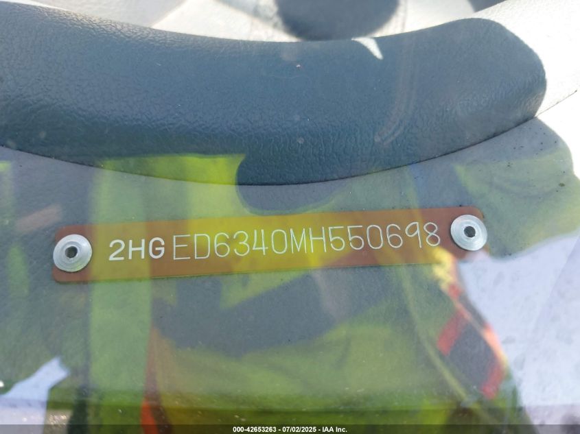 1991 Honda Civic VIN: 2HGED6340MH550698 Lot: 42653263