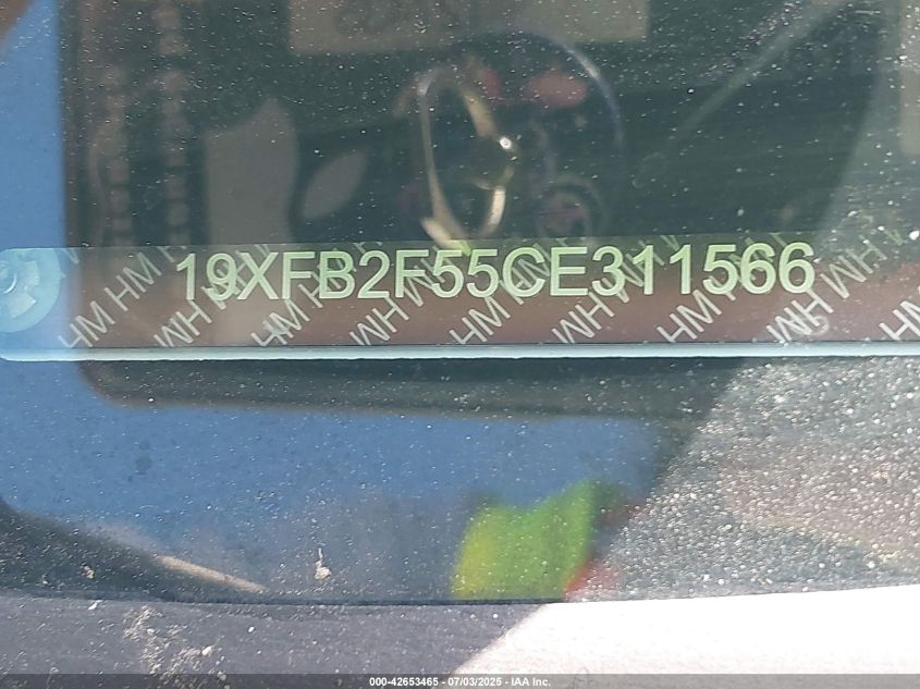 2012 Honda Civic Lx VIN: 19XFB2F55CE311566 Lot: 42653465