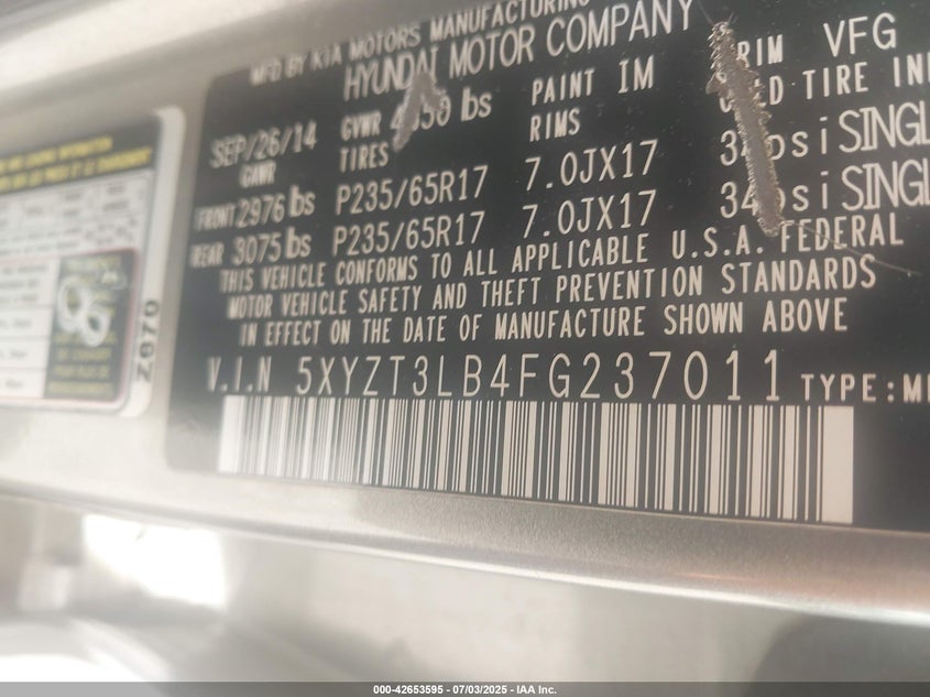 2015 HYUNDAI SANTA FE SPORT 2.4L - 5XYZT3LB4FG237011