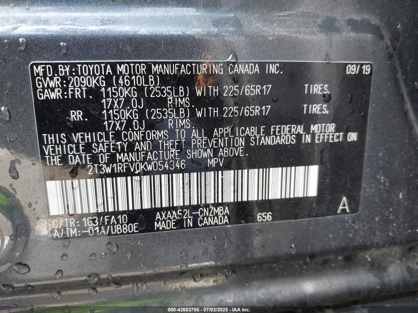 2019 TOYOTA RAV4 XLE - 2T3W1RFV0KW054346