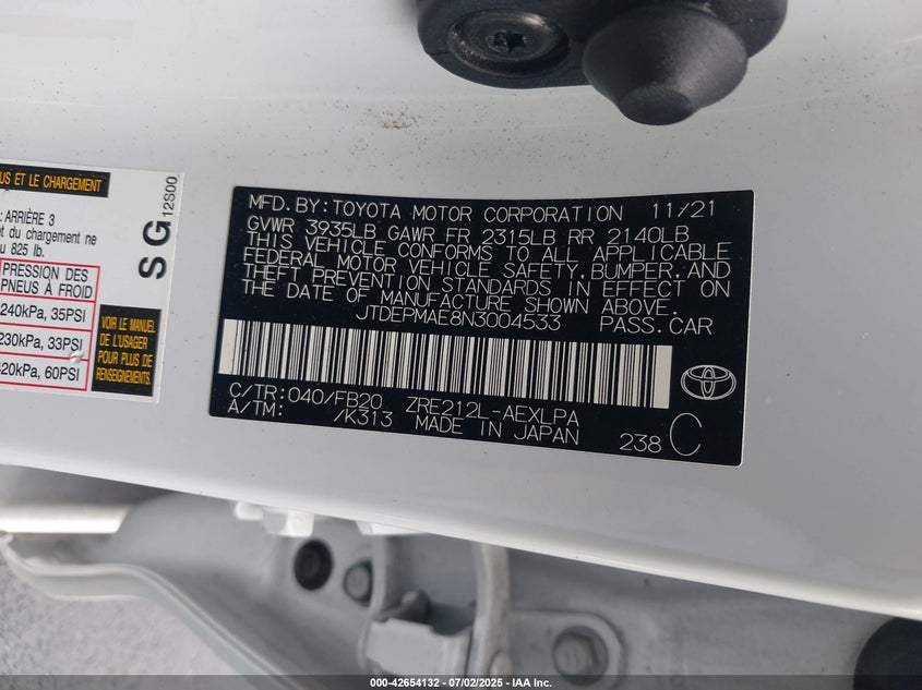 2022 TOYOTA COROLLA LE - JTDEPMAE8N3004533