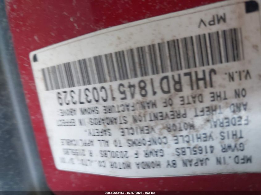 2001 Honda Cr-V Lx VIN: JHLRD18451C037329 Lot: 42654157