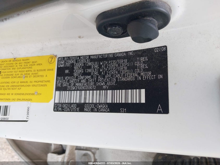 2009 Lexus Rx 350 VIN: 2T2GK31U09C059012 Lot: 42654222