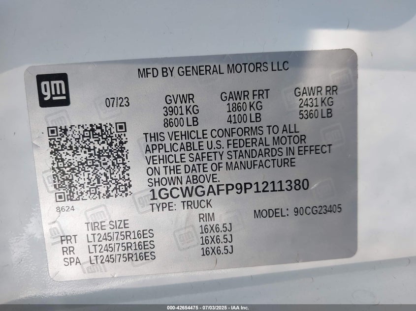 2023 CHEVROLET EXPRESS CARGO RWD 2500 REGULAR WHEELBASE WT - 1GCWGAFP9P1211380