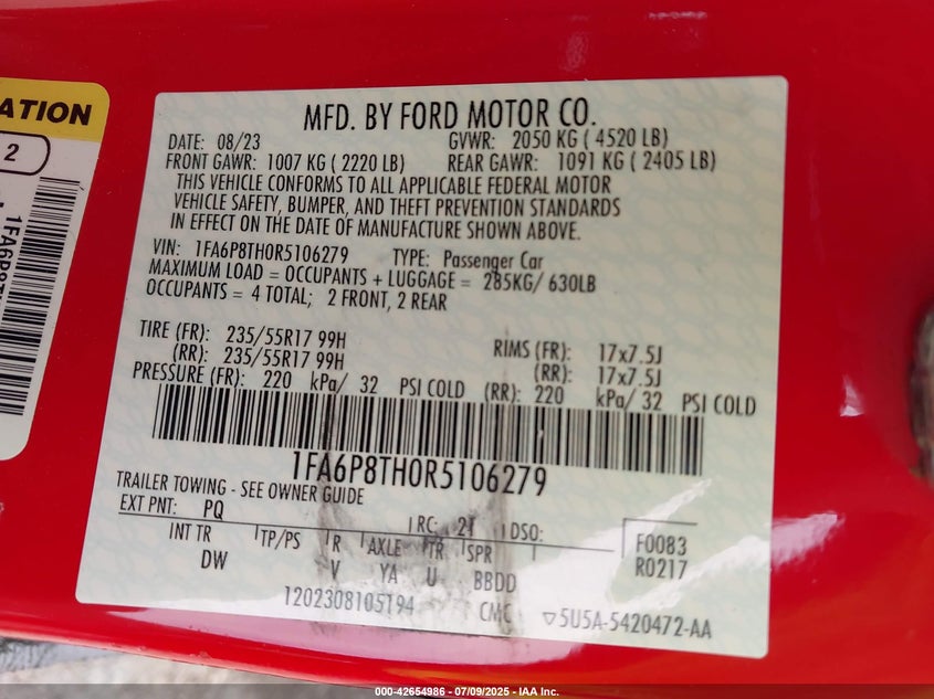 2024 FORD MUSTANG ECOBOOST FASTBACK - 1FA6P8TH0R5106279