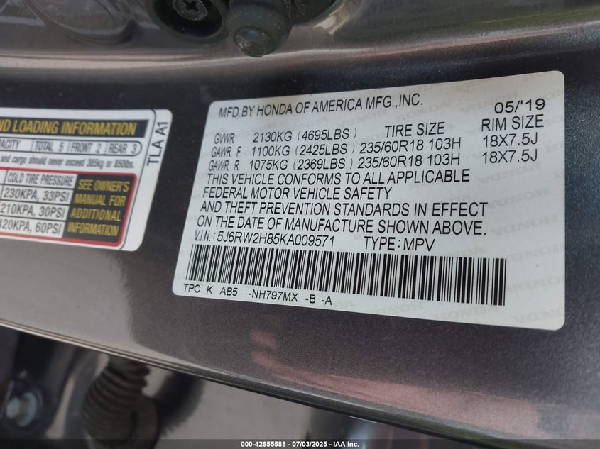 2019 HONDA CR-V EX-L - 5J6RW2H85KA009571