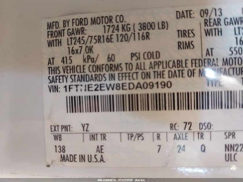 2014 Ford E-250 Commercial VIN: 1FTNE2EW8EDA09190 Lot: 42655816