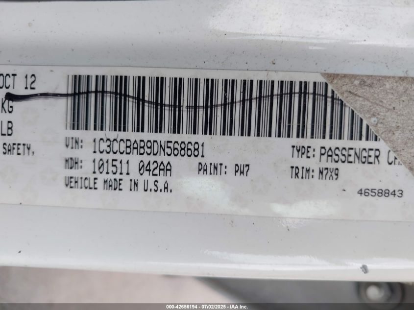 2013 Chrysler 200 Lx VIN: 1C3CCBAB9DN568681 Lot: 43442359