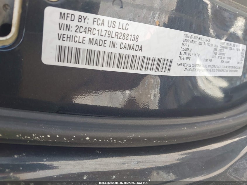 2C4RC1L79LR288138 2020 CHRYSLER PACIFICA photo no. 9