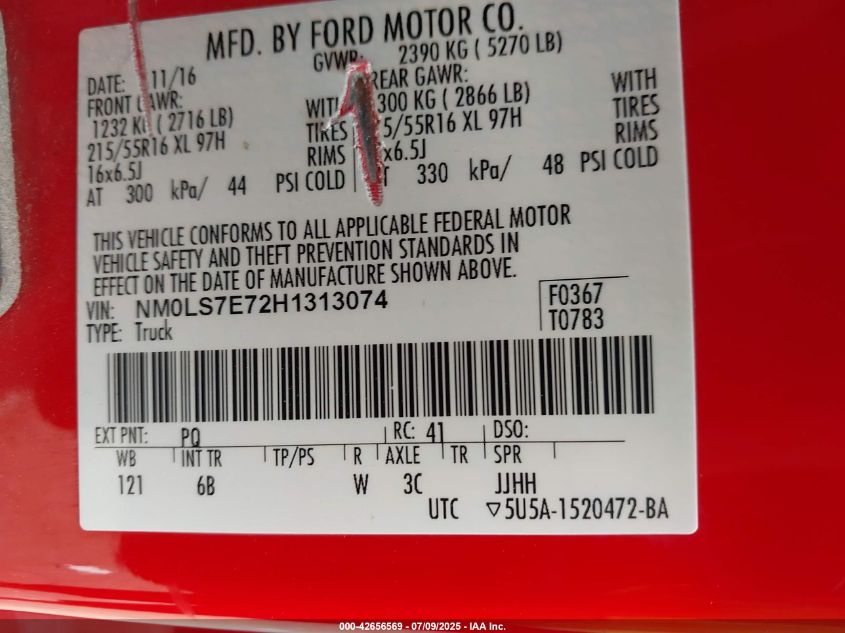 2017 FORD TRANSIT CONNECT XL - NM0LS7E72H1313074